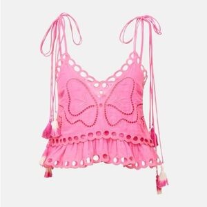 NWT LoveShackFancy Pink Biltmore Butterfly Embroidered Women's Top